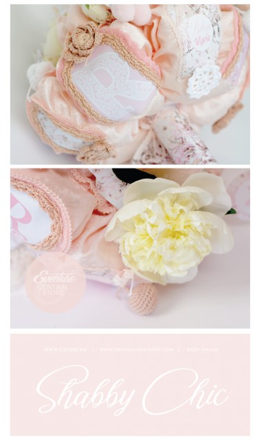 Lumanare de botez pentru fetite deosebita cu monograma si bujori, 65x4 cm, Shabby Chic  16